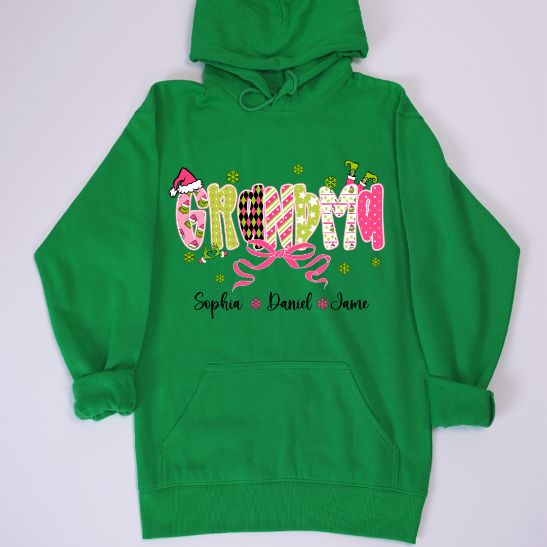 Personalized Christmas Grandma and Grankids Pink Snow Shirt