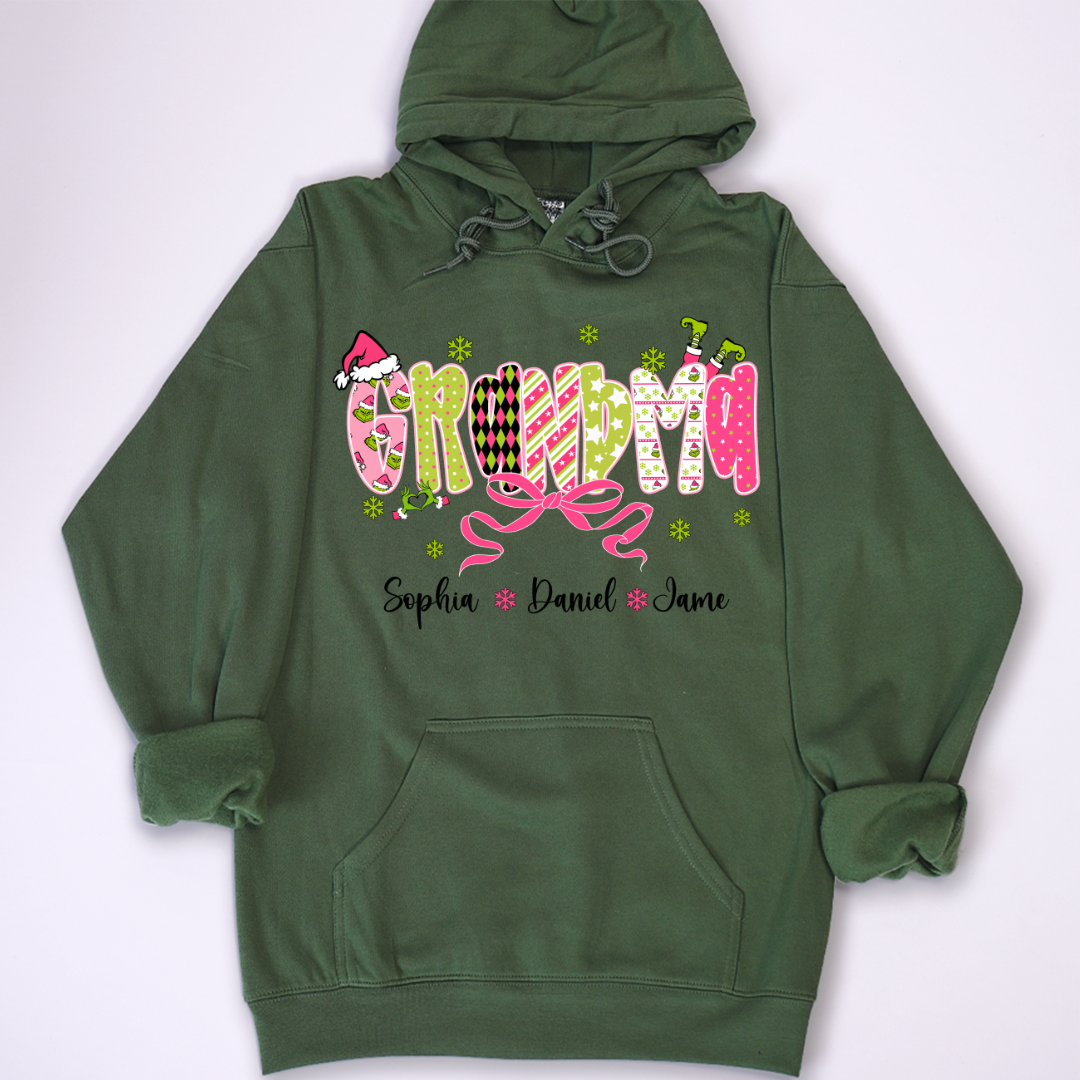 Personalized Christmas Grandma and Grankids Pink Snow Shirt