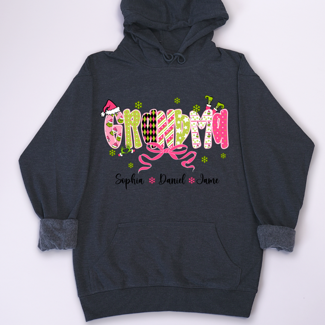 Personalized Christmas Grandma and Grankids Pink Snow Shirt
