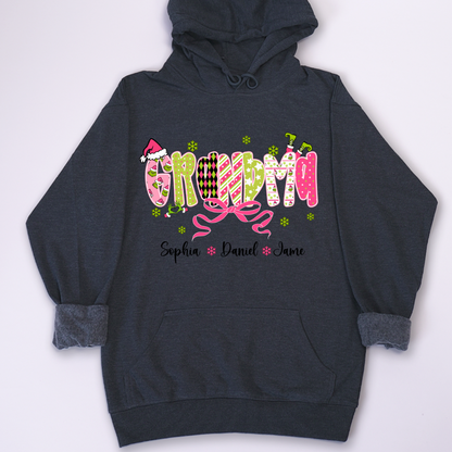Personalized Christmas Grandma and Grankids Pink Snow Shirt