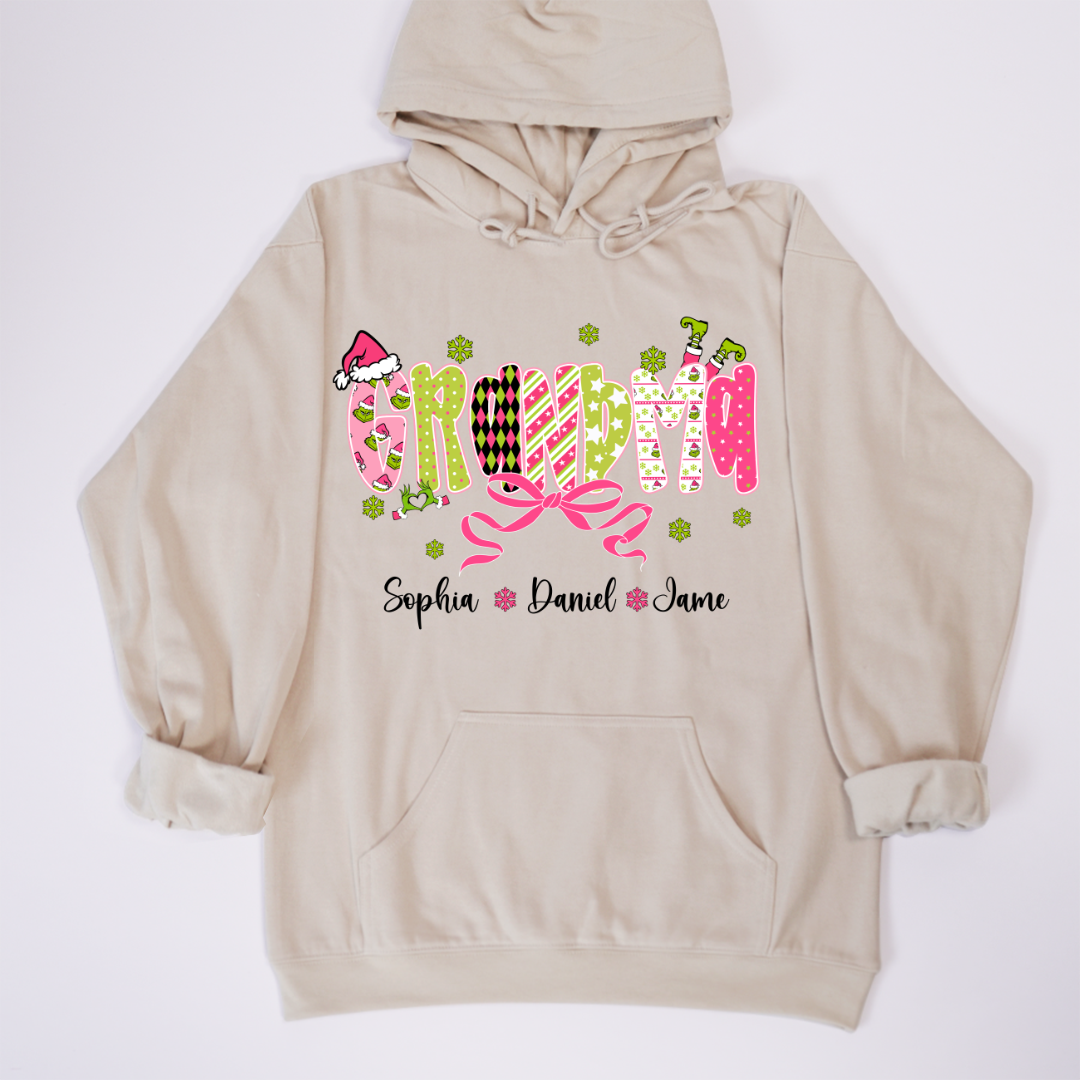 Personalized Christmas Grandma and Grankids Pink Snow Shirt
