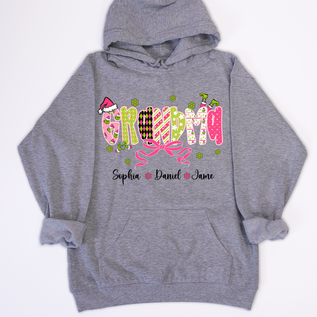Personalized Christmas Grandma and Grankids Pink Snow Shirt