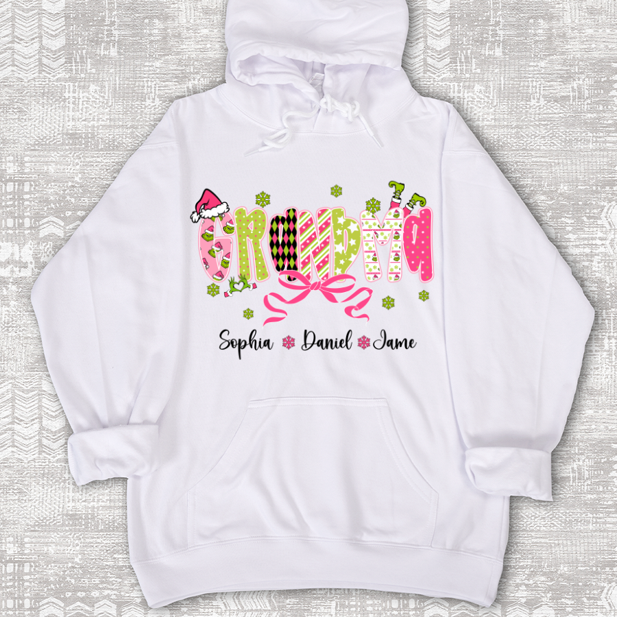 Personalized Christmas Grandma and Grankids Pink Snow Shirt