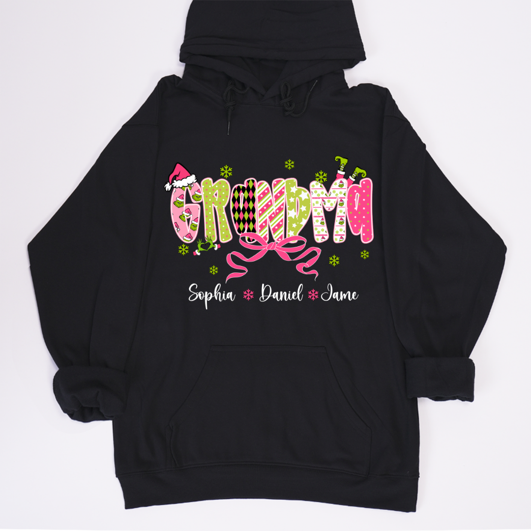 Personalized Christmas Grandma and Grankids Pink Snow Shirt