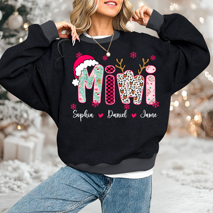 Personalized Christmas Santa Mimi Nana Grandma and Grandkids Christmas Shirt