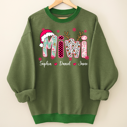 Personalized Christmas Santa Mimi Nana Grandma and Grandkids Christmas Shirt