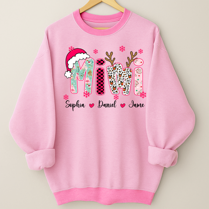 Personalized Christmas Santa Mimi Nana Grandma and Grandkids Christmas Shirt