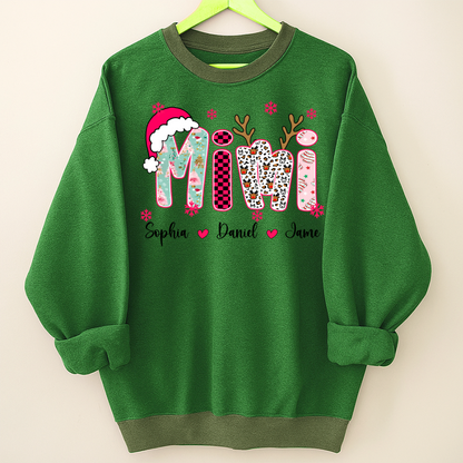 Personalized Christmas Santa Mimi Nana Grandma and Grandkids Christmas Shirt