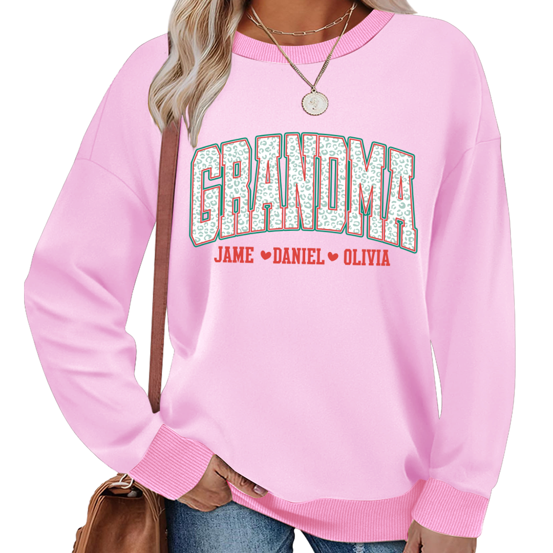 Personalized Grandma and Grandkids Leopard Christmas Gift Shirt
