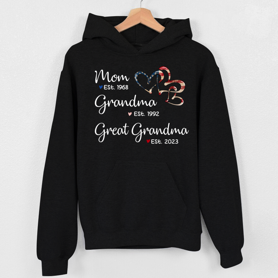 Personalized America Heart Mom Grandma Great Grandma Hoodie