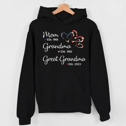 Personalized America Heart Mom Grandma Great Grandma Hoodie