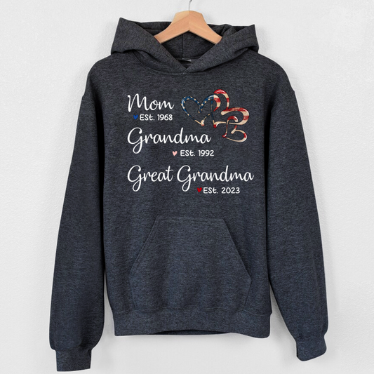 Personalized America Heart Mom Grandma Great Grandma Hoodie
