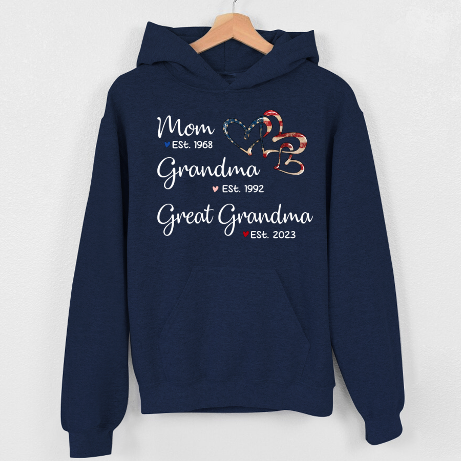 Personalized America Heart Mom Grandma Great Grandma Hoodie