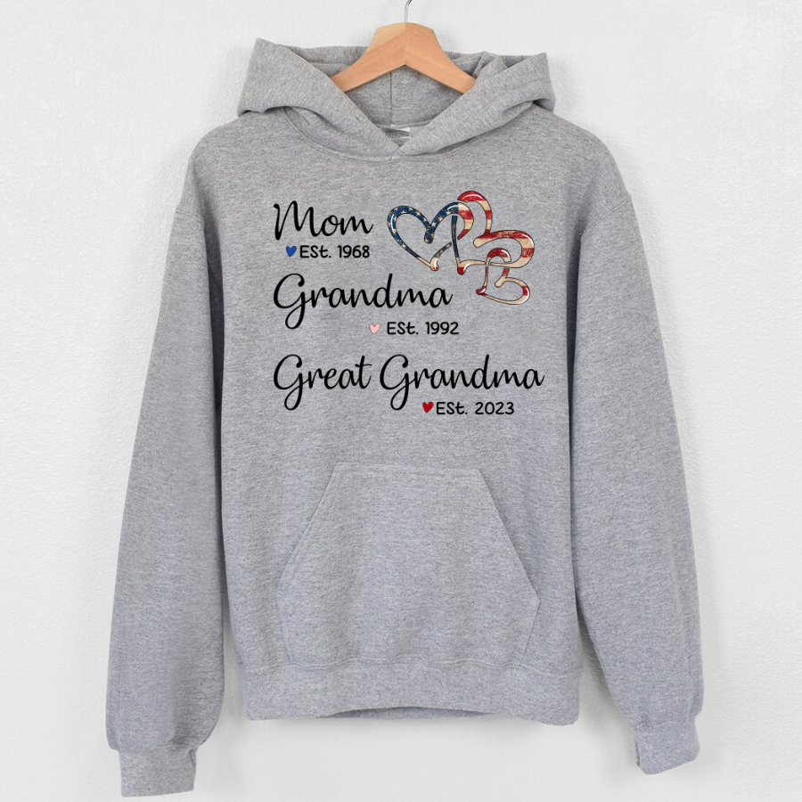 Personalized America Heart Mom Grandma Great Grandma Hoodie