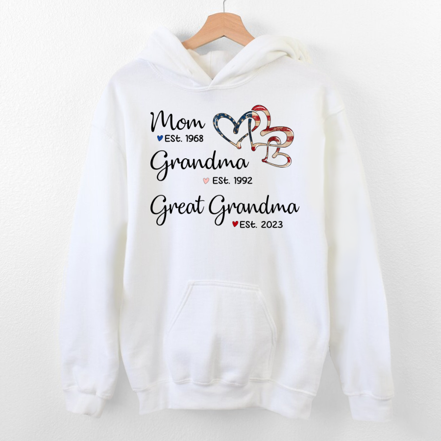 Personalized America Heart Mom Grandma Great Grandma Hoodie