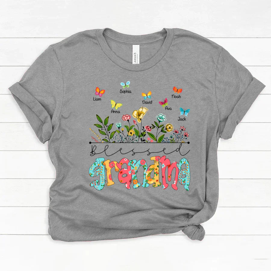 Personalized Blessed Grandma Wildflowers And Butterflies Shirts For Grandma Classic Canvas