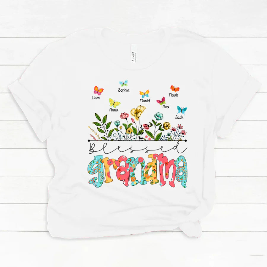 Personalized Blessed Grandma Wildflowers And Butterflies Shirts For Grandma Classic Canvas