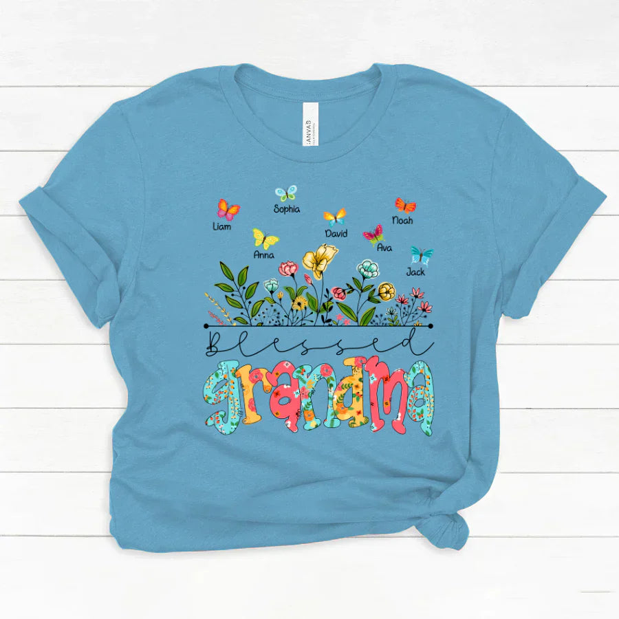Personalized Blessed Grandma Wildflowers And Butterflies Shirts For Grandma Classic Canvas