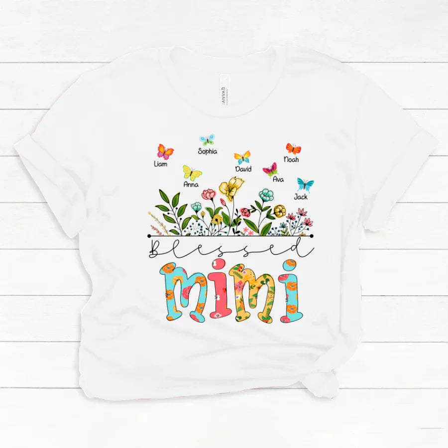 Personalized Blessed Mimi Wildflowers And Butterflies Shirts For Grandma Classic Canvas