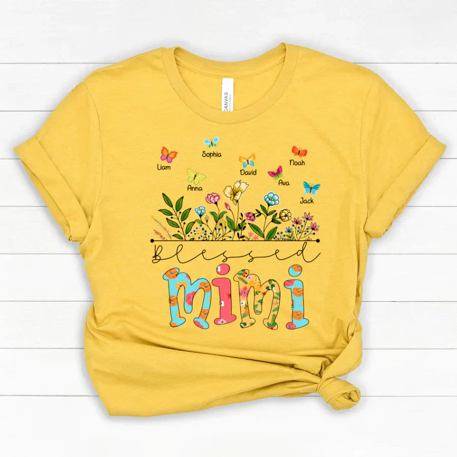 Personalized Blessed Mimi Wildflowers And Butterflies Shirts For Grandma Classic Canvas