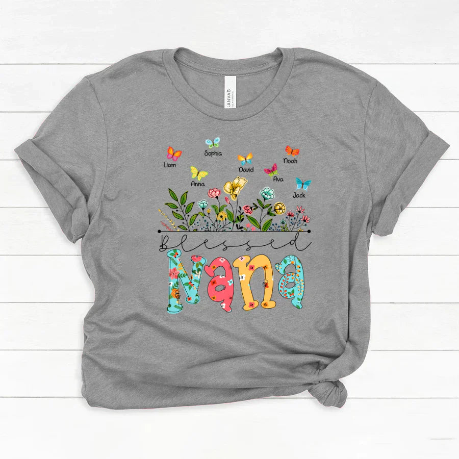 Personalized Blessed Nana Wildflowers And Butterflies Shirts For Grandma Classic Canvas