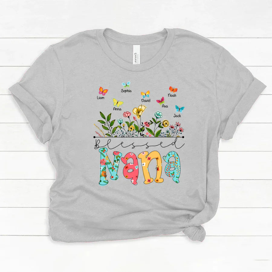 Personalized Blessed Nana Wildflowers And Butterflies Shirts For Grandma Classic Canvas