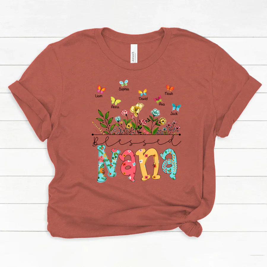 Personalized Blessed Nana Wildflowers And Butterflies Shirts For Grandma Classic Canvas