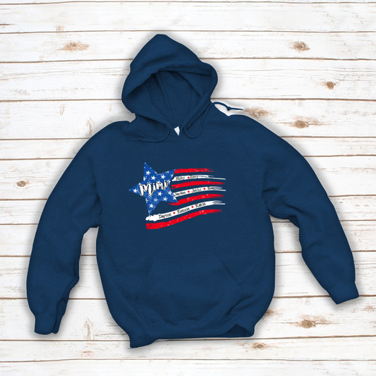 Personalized Grandma And Grandkids American Flag Hoodie