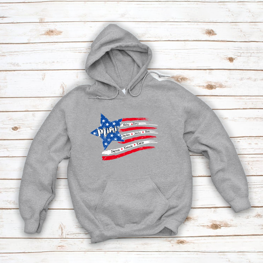 Personalized Grandma And Grandkids American Flag Hoodie