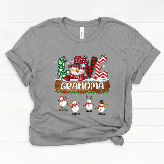 Personalized Grandma Snowman Shirt Grandma With Grandkids Name Christmas Classic Canvas