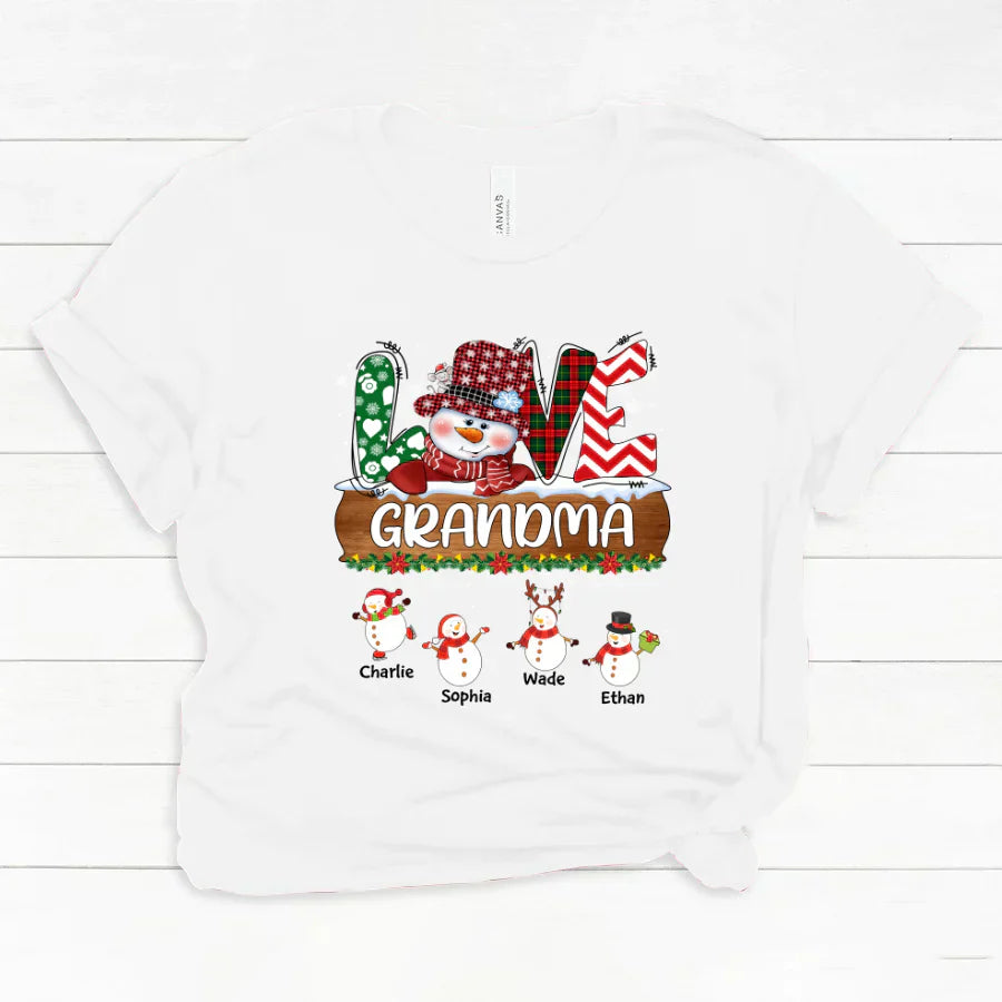Personalized Grandma Snowman Shirt Grandma With Grandkids Name Christmas Classic Canvas