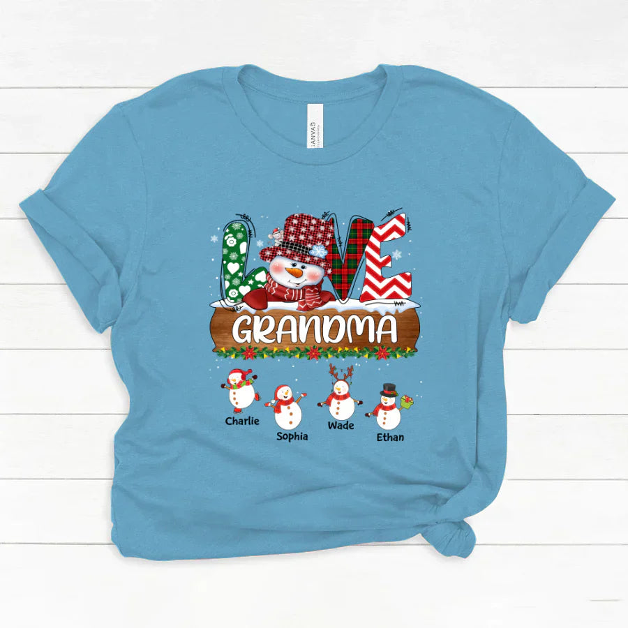 Personalized Grandma Snowman Shirt Grandma With Grandkids Name Christmas Classic Canvas