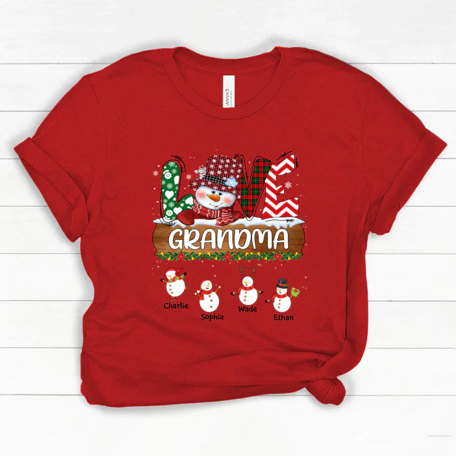 Personalized Grandma Snowman Shirt Grandma With Grandkids Name Christmas Classic Canvas
