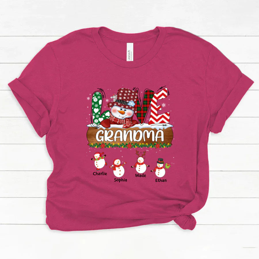 Personalized Grandma Snowman Shirt Grandma With Grandkids Name Christmas Classic Canvas
