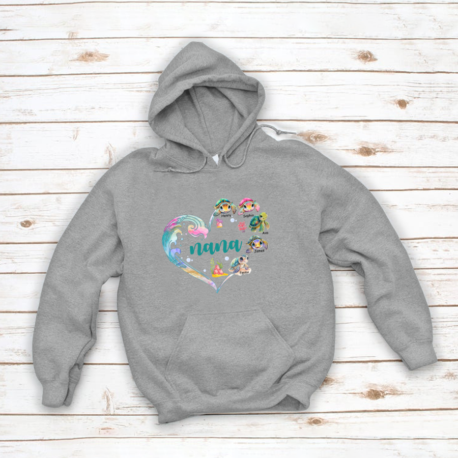 Personalized Grandma and Grandkid's Heart Turtle Mother's Day Hoodie