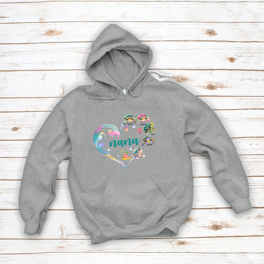 Personalized Grandma and Grandkid's Heart Turtle Mother's Day Hoodie