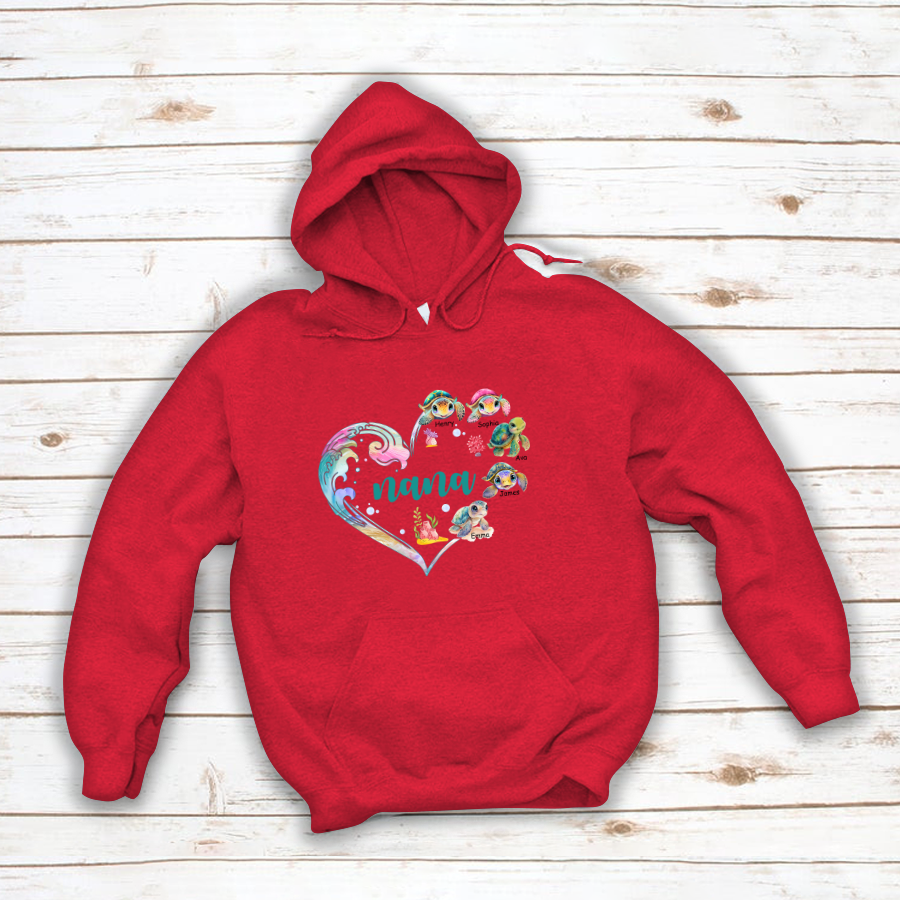 Personalized Grandma and Grandkid's Heart Turtle Mother's Day Hoodie