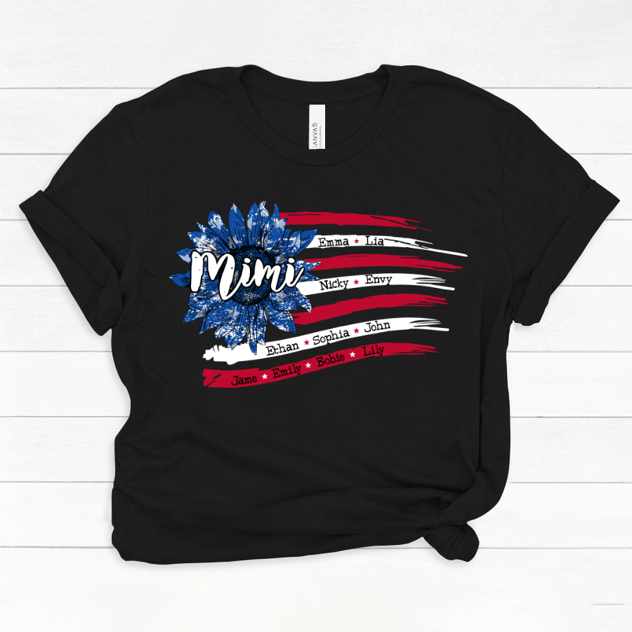 Personalized Grandma with Grandkids Sunflower American Flag  Classic Canvas