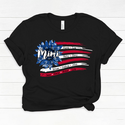 Personalized Grandma with Grandkids Sunflower American Flag  Classic Canvas
