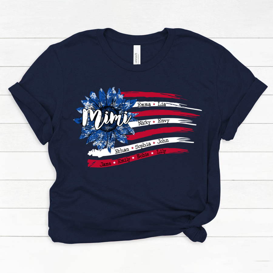 Personalized Grandma with Grandkids Sunflower American Flag  Classic Canvas