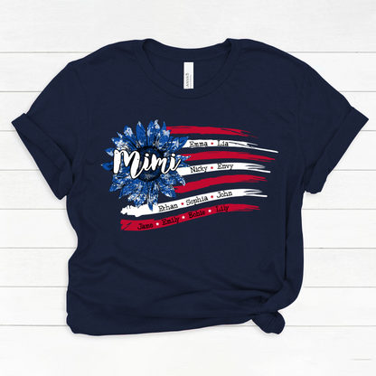 Personalized Grandma with Grandkids Sunflower American Flag  Classic Canvas