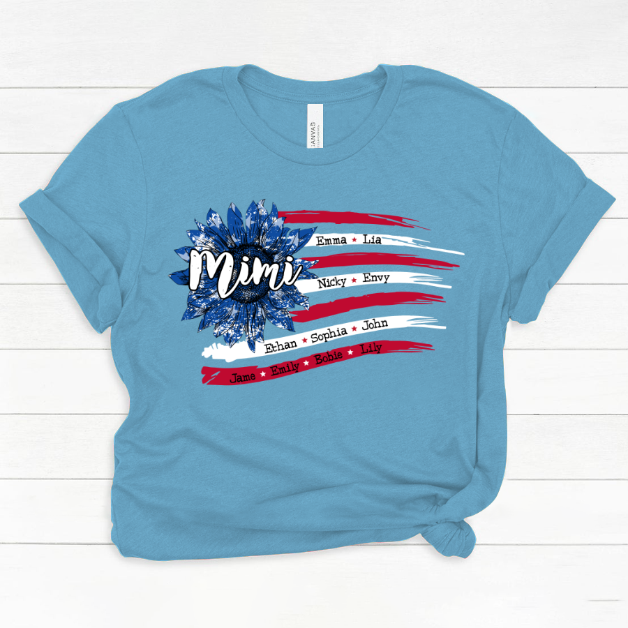 Personalized Grandma with Grandkids Sunflower American Flag  Classic Canvas