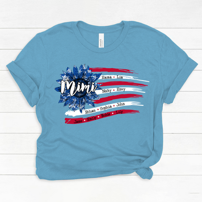 Personalized Grandma with Grandkids Sunflower American Flag  Classic Canvas