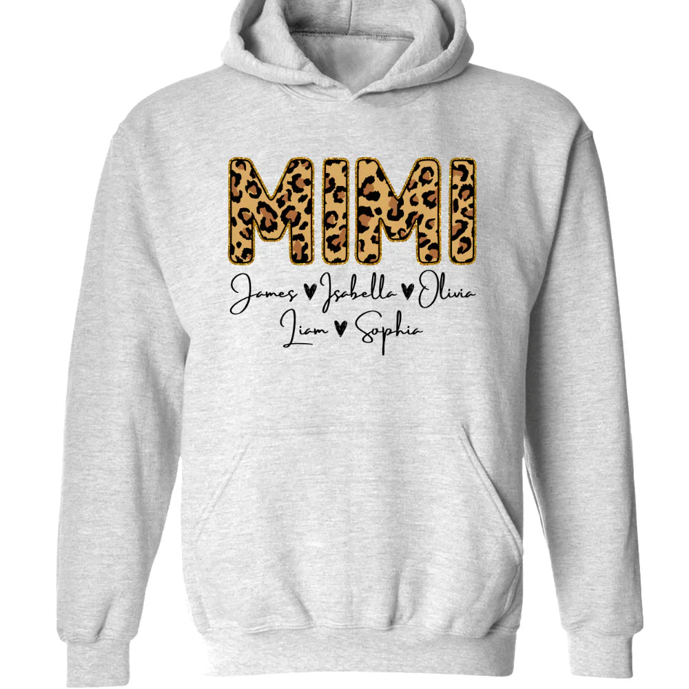 Personalized Mimi Grandkids name leopard Hoodie