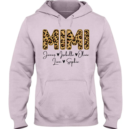 Personalized Mimi Grandkids name leopard Hoodie
