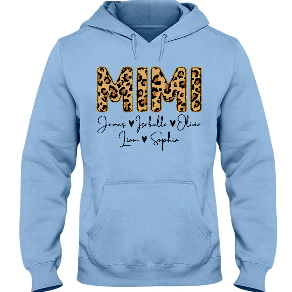 Personalized Mimi Grandkids name leopard Hoodie