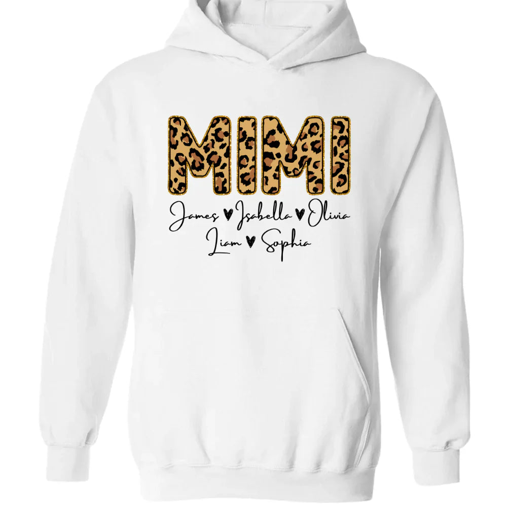Personalized Mimi Grandkids name leopard Hoodie