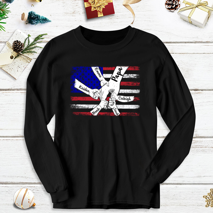 Personalized Papa Grandkids Flag Longsleeve