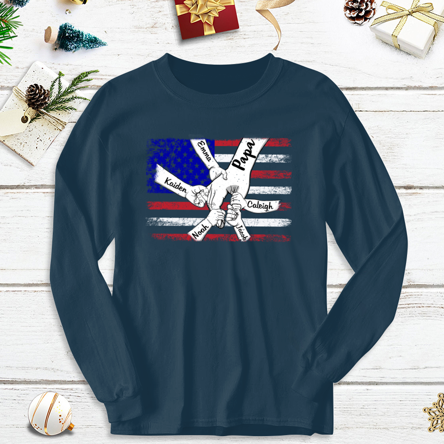 Personalized Papa Grandkids Flag Longsleeve