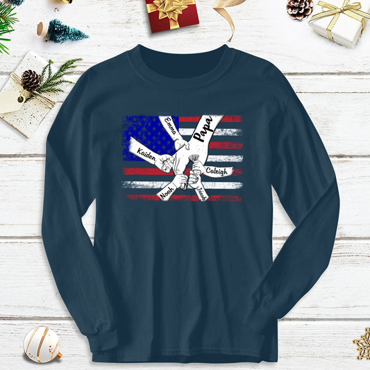 Personalized Papa Grandkids Flag Longsleeve